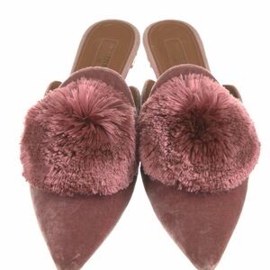 Aquazzura Mauve Velvet Pom Pom Mules